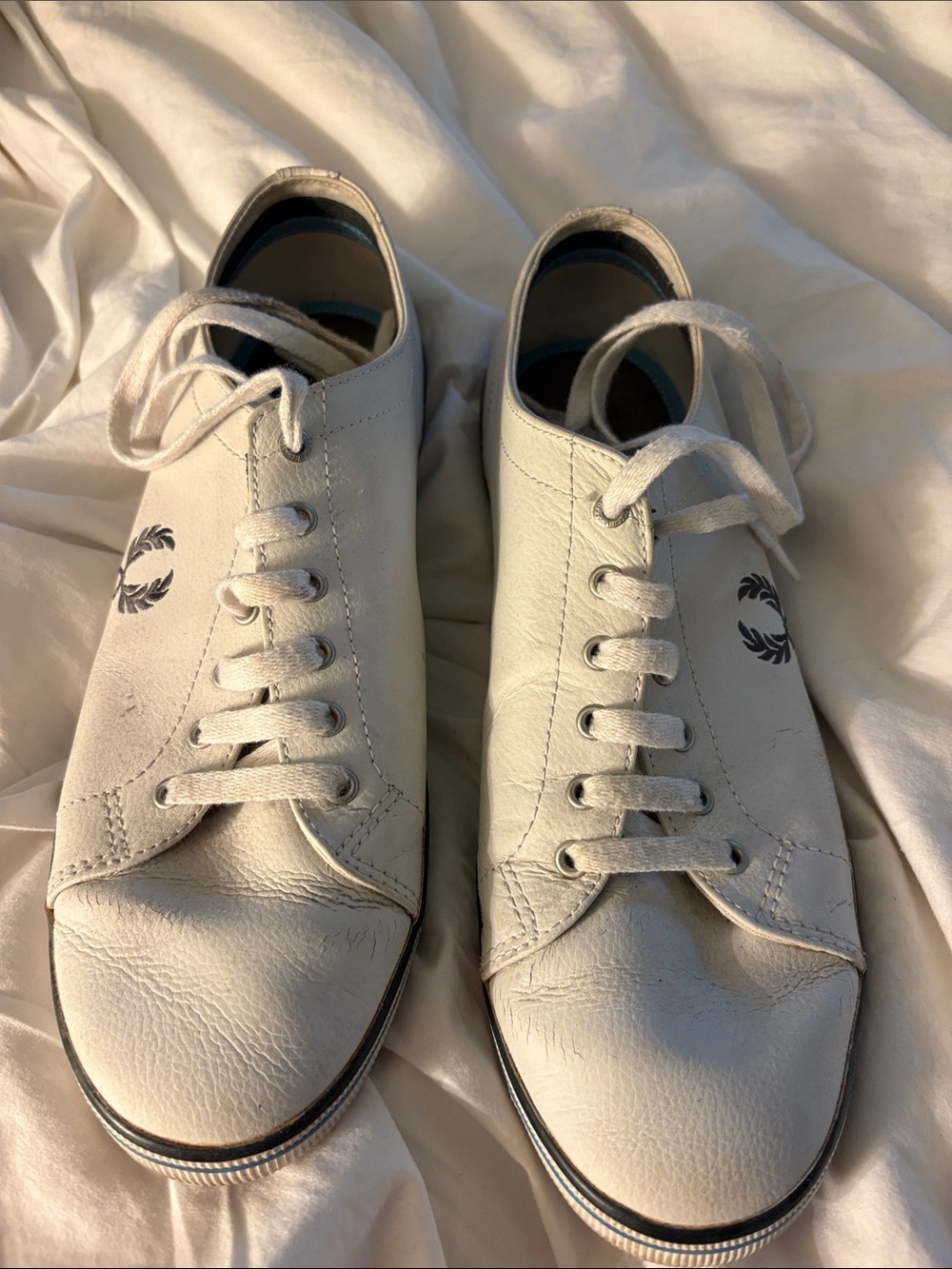 Fred Perry White Men's Leather Lace-Up Sneakers. Size 10.5. Excellent Condition